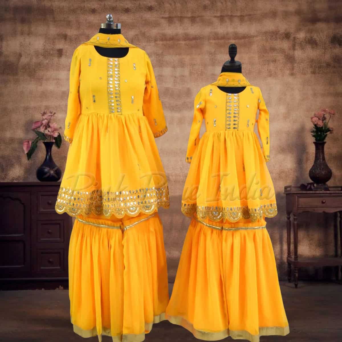 Mother daughter ethnic sharara combo set festive wedding wear stylish outfit