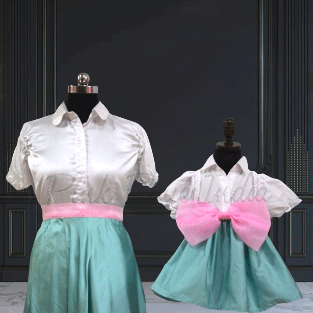 Mom daughter party frock matching outfit stylish dress set by Pink Blue India
