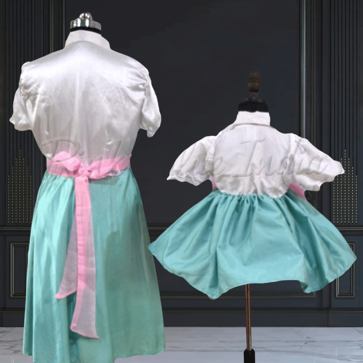 Mother daughter matching party wear frocks for special occasions by Pink Blue India