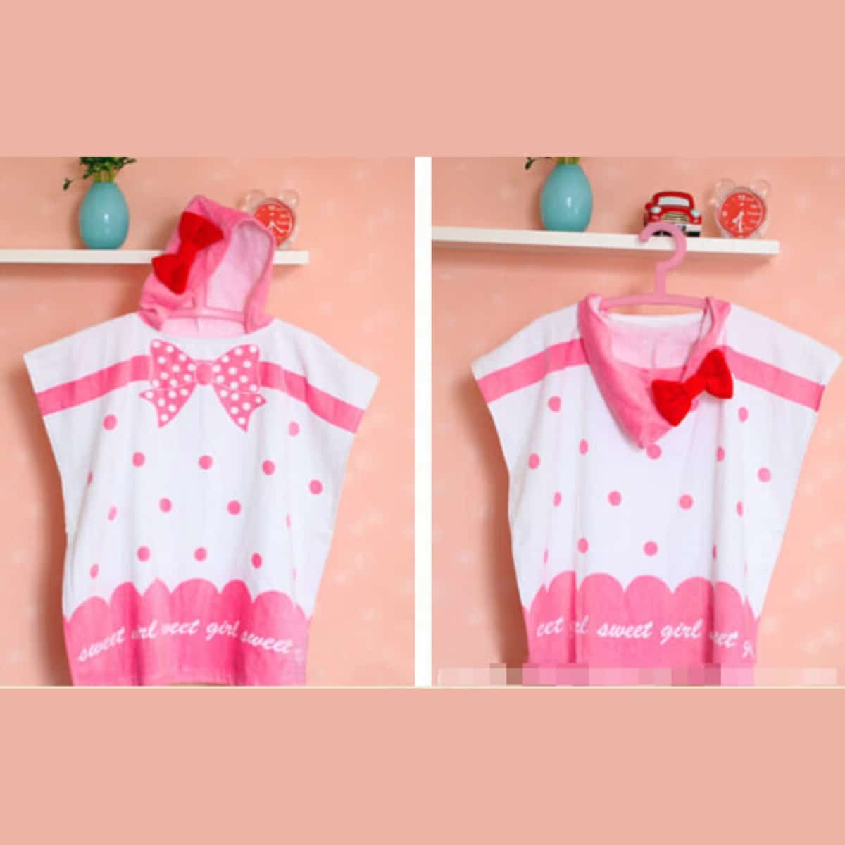 Baby hooded towel pink white soft fabric cute bath time essential