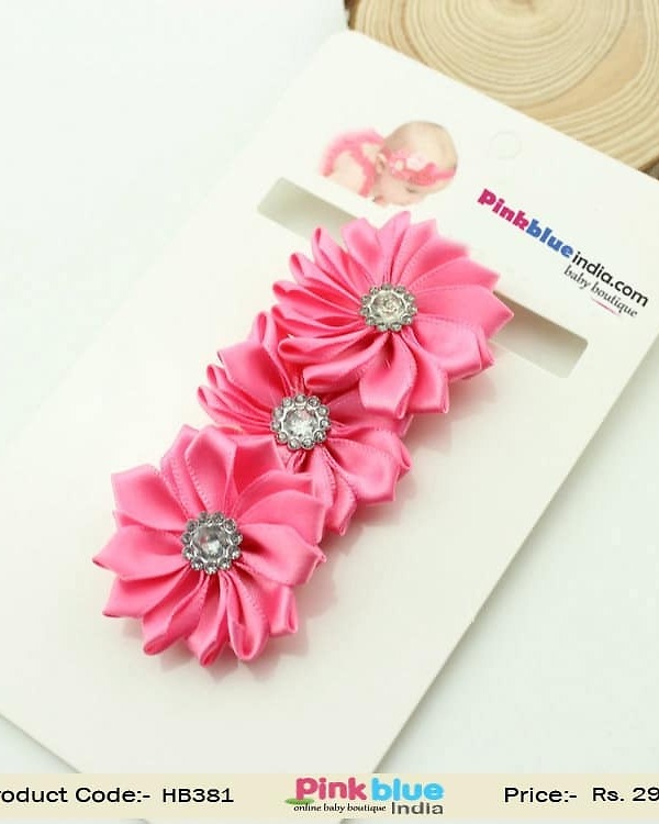 Carnation pink baby headband with flowers for birthday styling