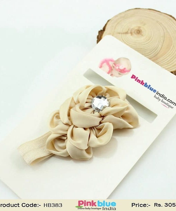 Beige baby girl headband with flower for wedding occasions