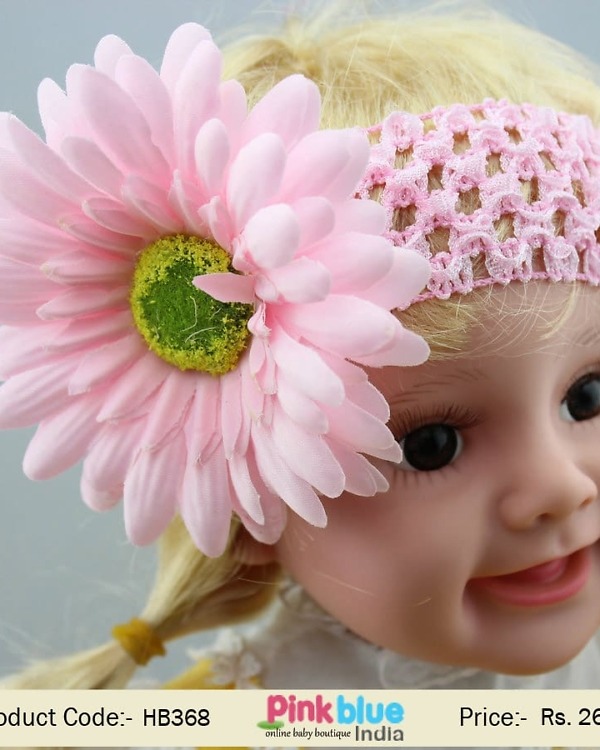 Big pink flower baby girl headband for birthday party wear