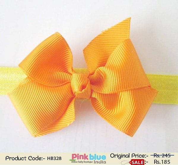 Bright yellow baby girl headband for haldi function and festive occasions