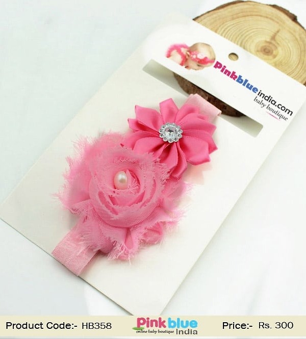 Stylish pink floral hairband for baby girl party and birthday outfit