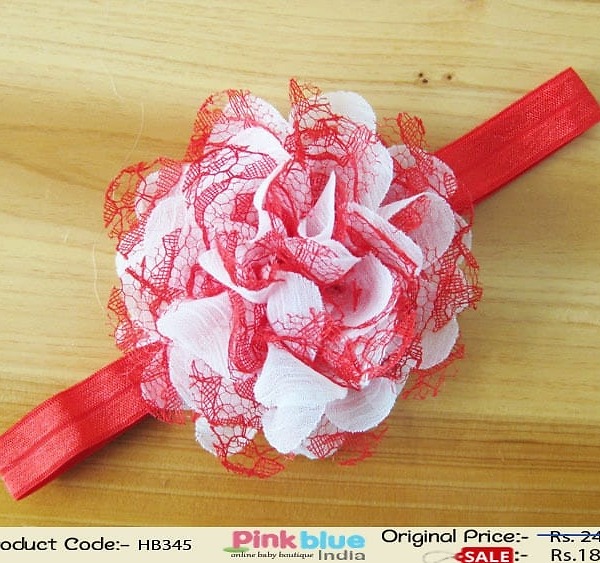 Red white infant flower headband for baby girl wedding celebrations