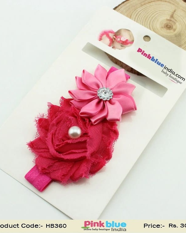 Cute pink flower headband for baby girl birthday and cake smash photoshoot