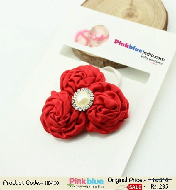 Gorgeous red infant hairband for holiday and birthday outfits