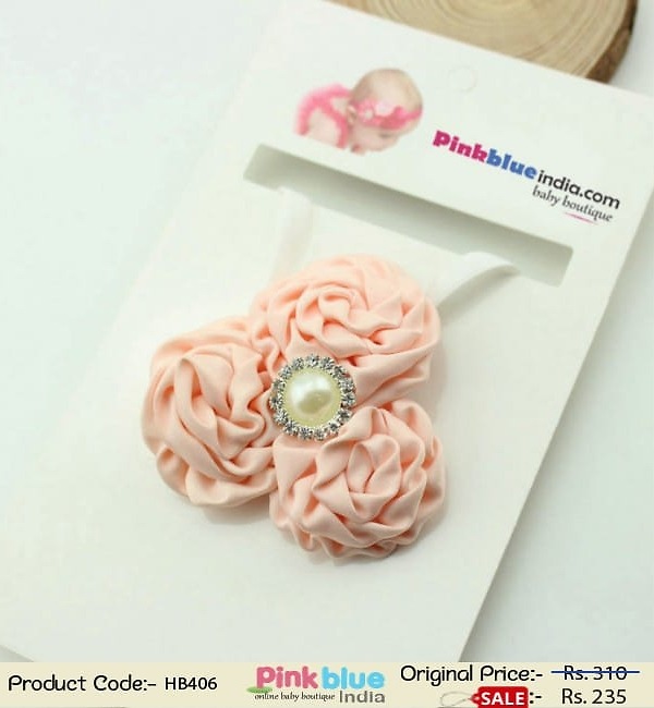 Peach baby girl headband for birthday and wedding celebrations
