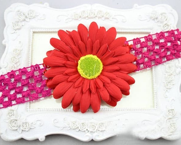 Red infant flower party headband for birthday celebrations