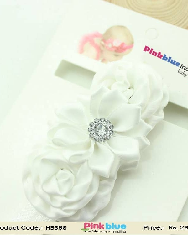White flower toddler hairband for baby girl festive occasions