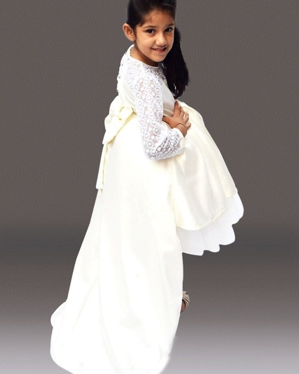 Baby girl white long sleeve high low dress birthday elegant outfit