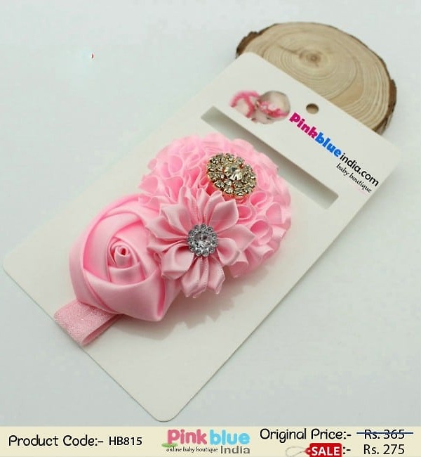 Baby pink floral hairband for infant birthday, cute and stylish look