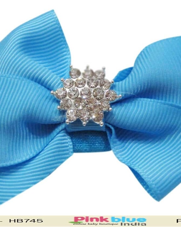 Sky blue baby girl hairband for birthday photoshoot, soft and stylish look