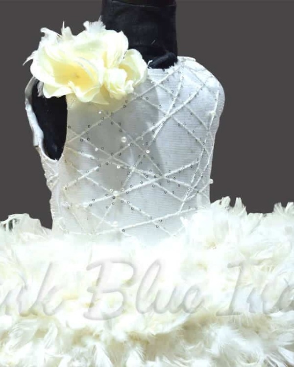 Baby feather gown for girls birthday party wear soft cute stylish outfit