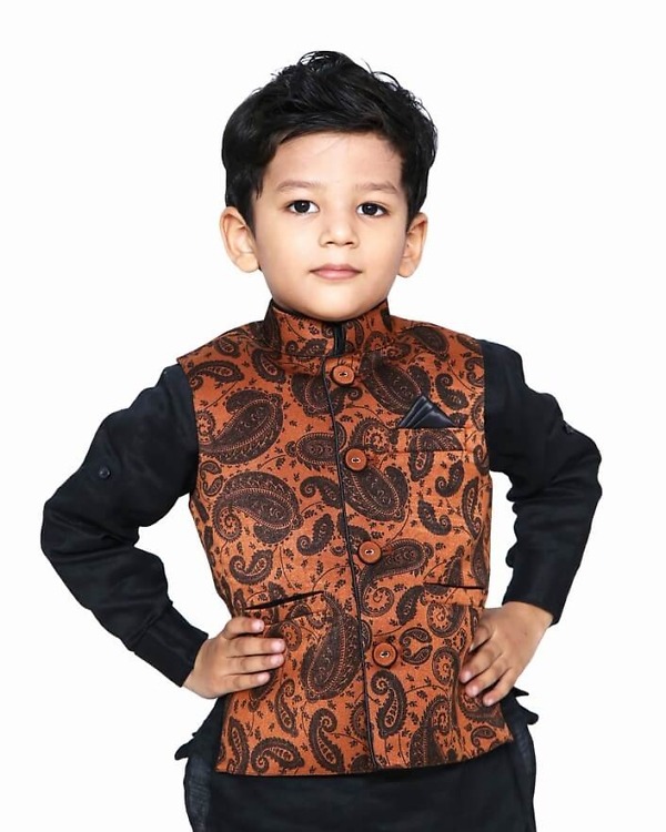 Black kurta pajama printed jacket baby boy party wear stylish outfit