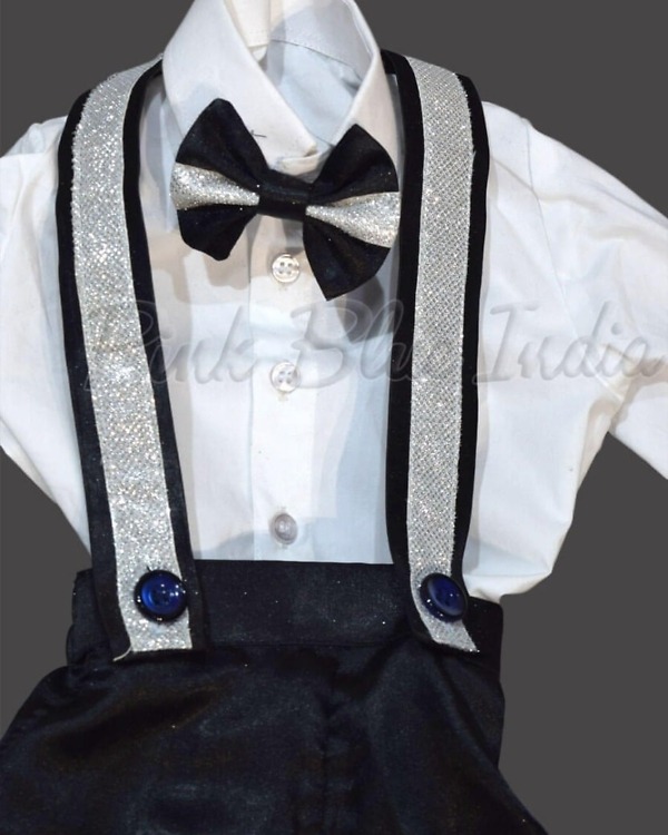 Black white suspenders outfit for baby boy formal party wear