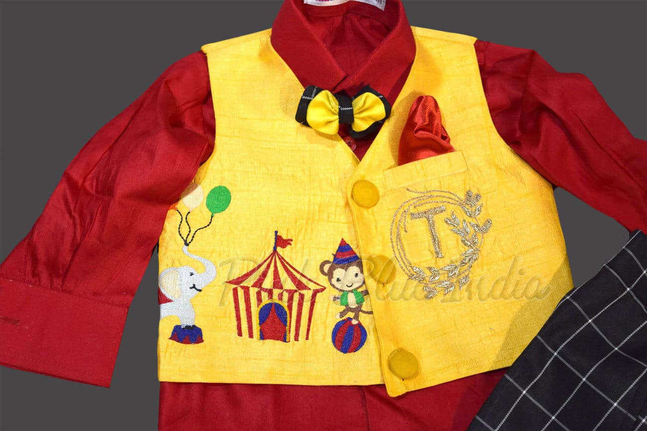 Circus carnival themed outfit for baby boy birthday celebration wear