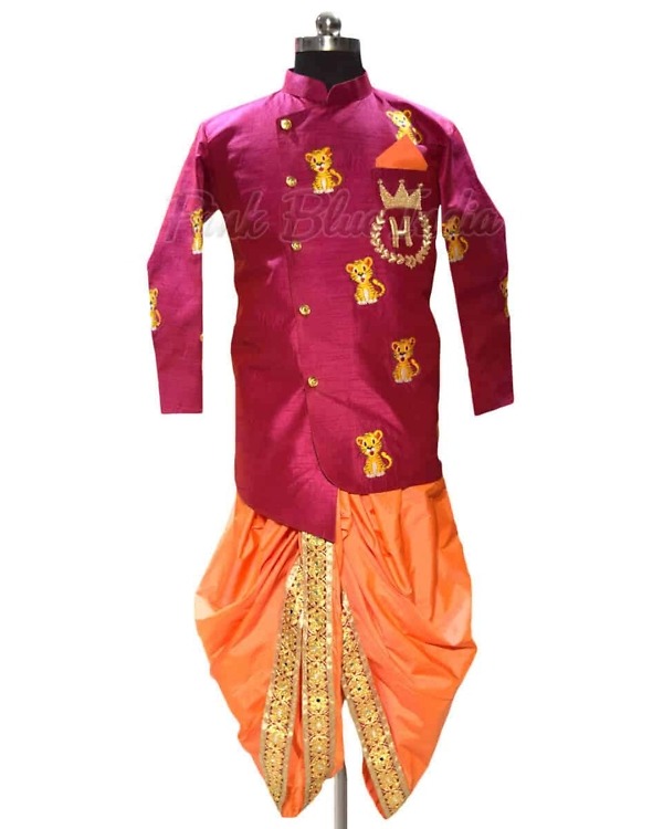 Baby boy dhoti jacket set for wedding festive traditional wear