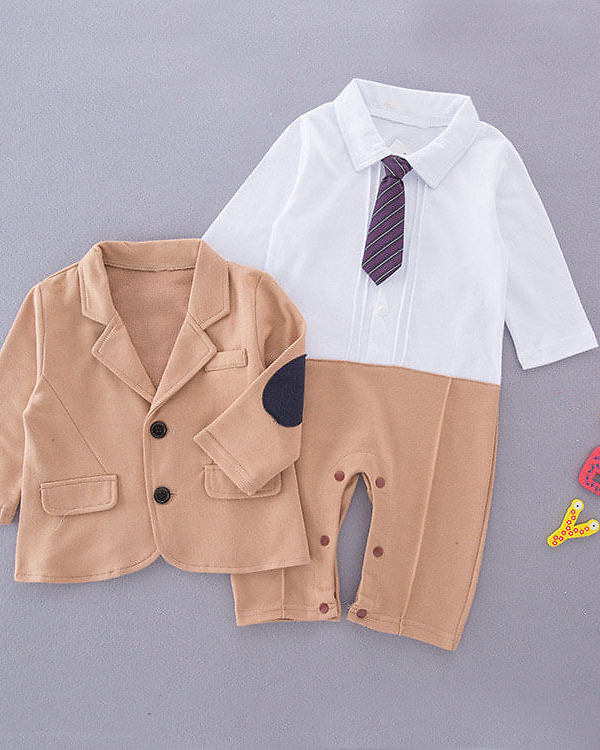 Baby boy suit tie romper onesie party wear formal cute outfit