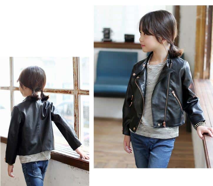 Baby girl black leather jacket stylish winter party outfit