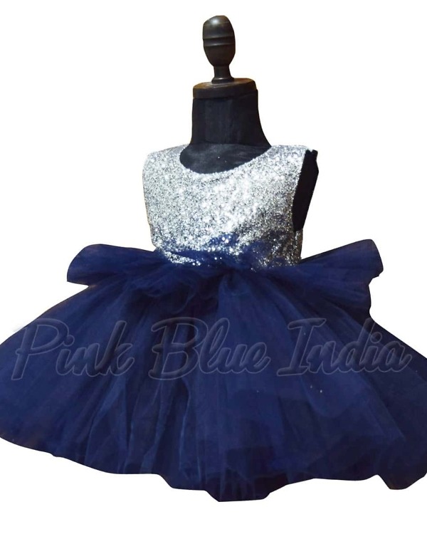 Blue party dress for baby girl stylish princess design birthday wear