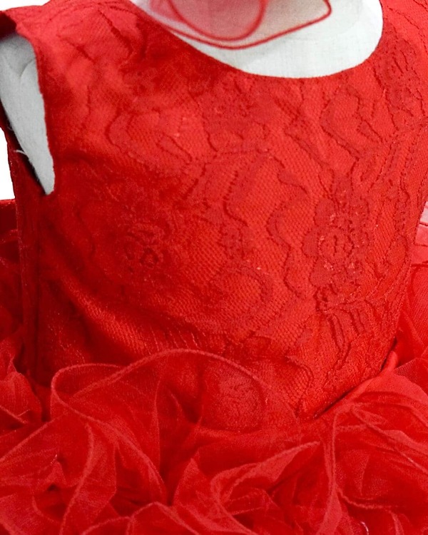 Red ruffled dress for baby girl, birthday party wear, cute stylish outfit