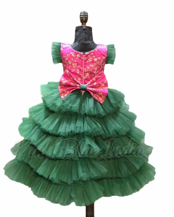 Baby girl green designer gown stylish party occasion dress