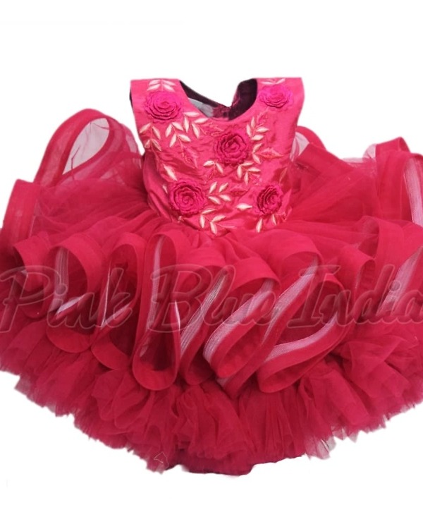 Baby girl wine red party gown birthday stylish cute outfit