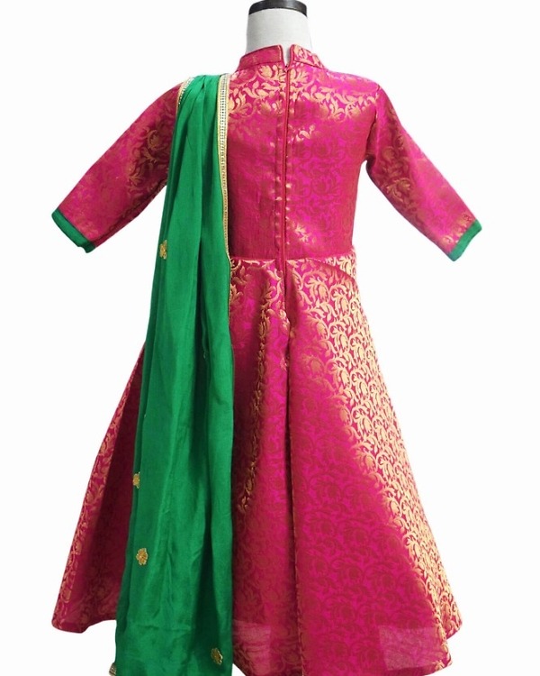 Baby girl pink indo western gown party wear stylish fusion outfit