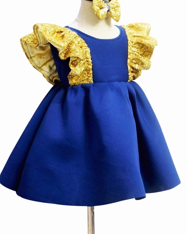 Baby girl royal blue short dress birthday party wear stylish cute outfit