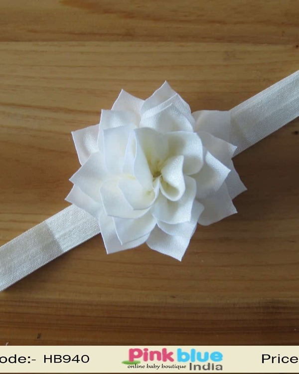 White baby girl hairband for special occasion outfit, simple elegant style