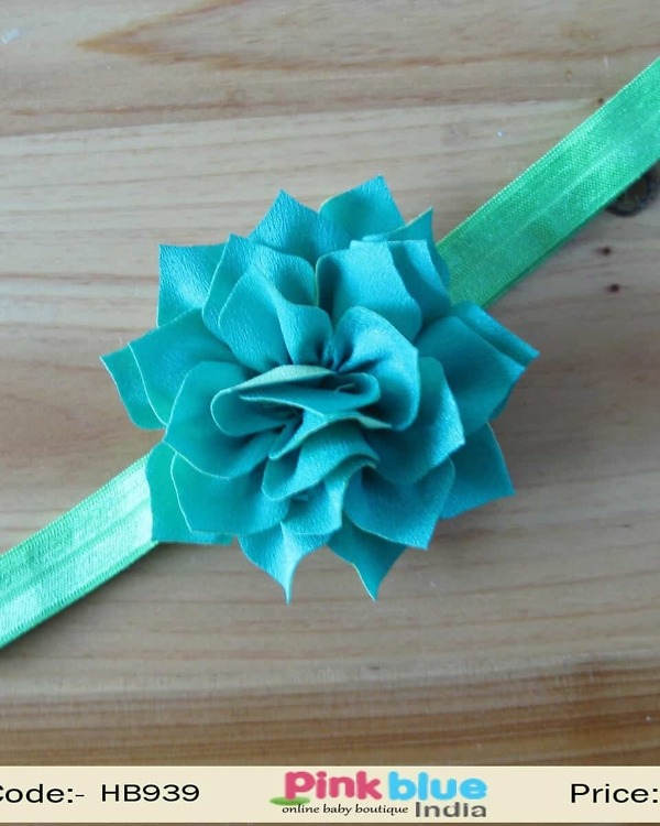 Green flower hairband for baby girl birthday dress, cute vibrant accessory