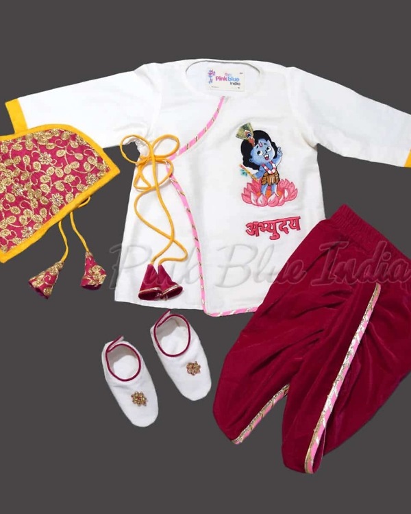 Baby Krishna Janmashtami angrakha dhoti set traditional festive wear