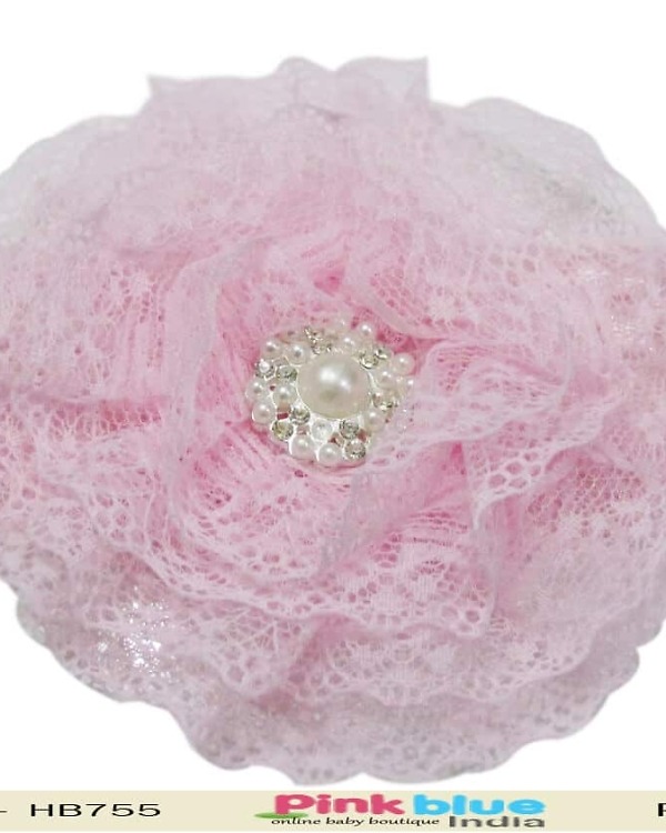 Baby girl pink designer net flower headband party accessory gift