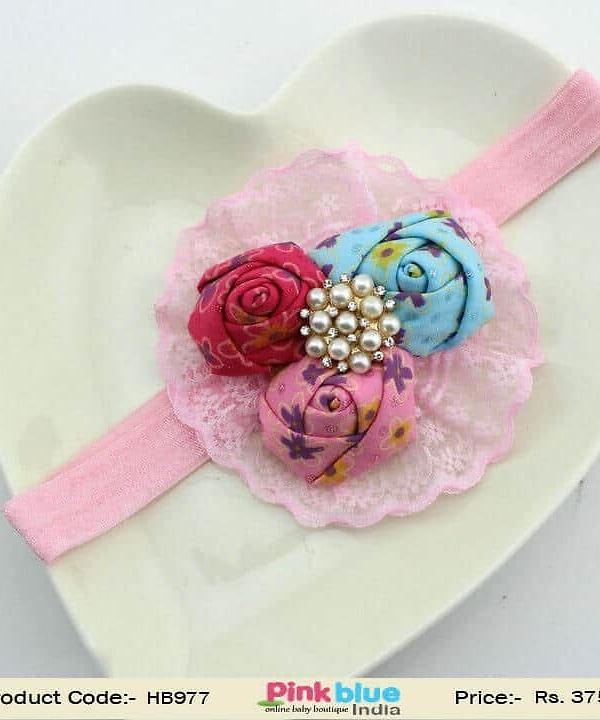 Baby pink floral hairband for girls birthday wear cute stylish