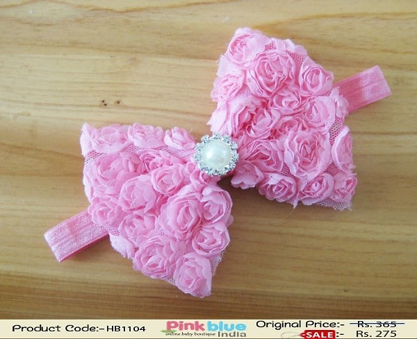 Baby pink flower bow hairband for kids party wear cute