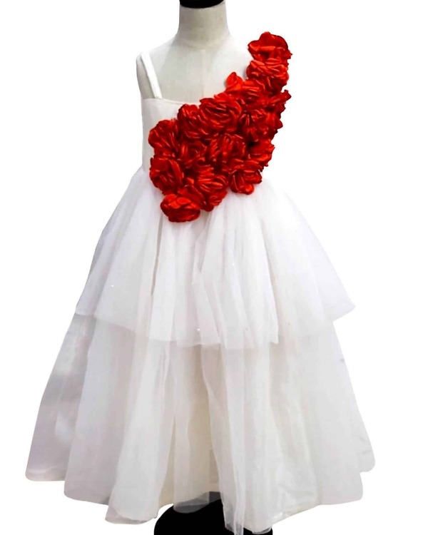 Handmade 3D rose dress for baby girl, wedding party wear, elegant princess look