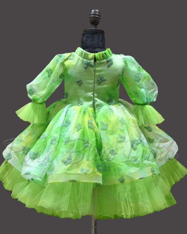 Green butterfly birthday dress for baby girl, elegant party wear