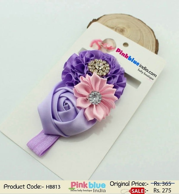 Purple designer baby girl headband for birthday party, elegant and stylish look