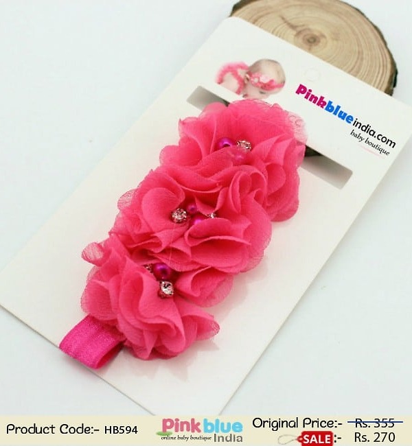 Pink floral baby girl headband for festive event, cute and comfy