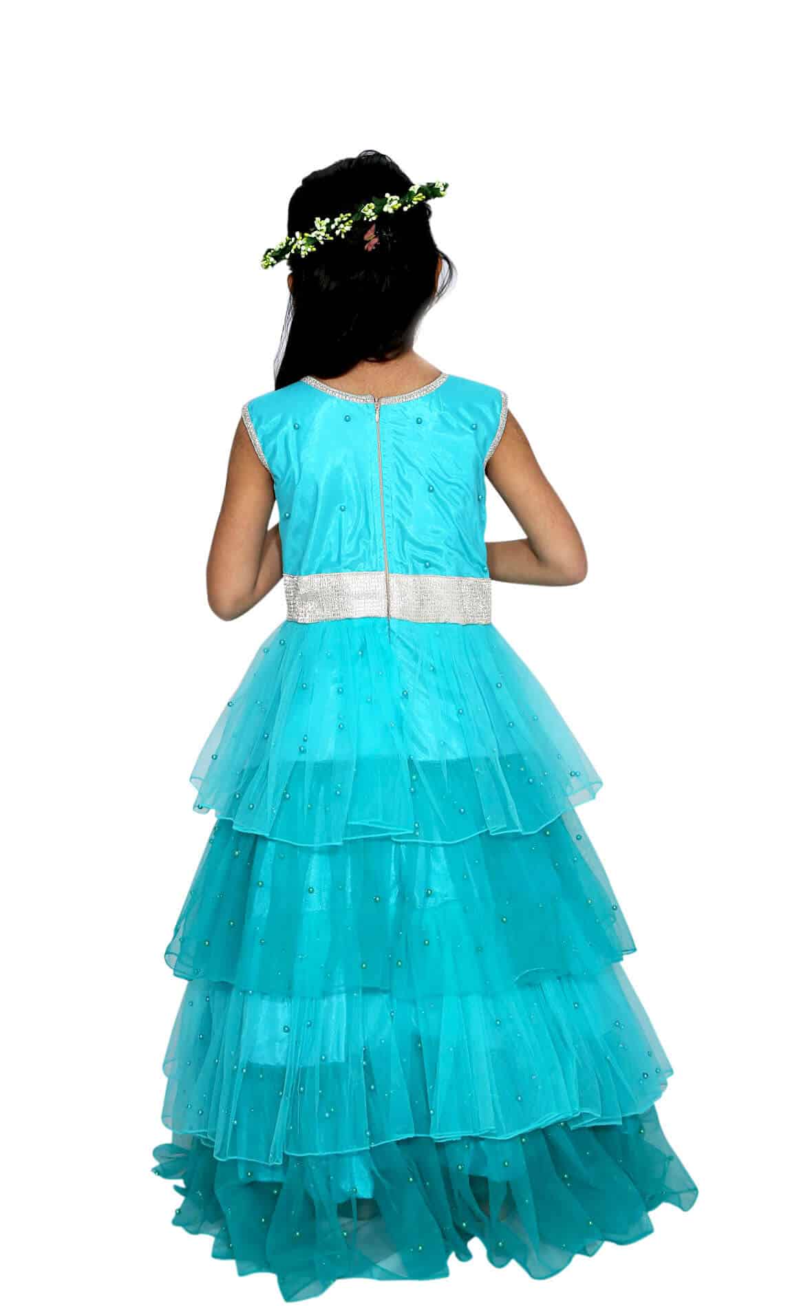 Toddler girl long frill gown birthday party wear elegant princess style
