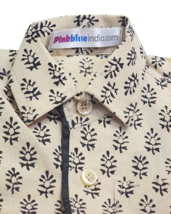 Cotton shirt boys beige black print festive outfit stylish wear