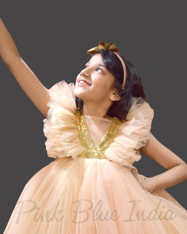 Champagne flower girl dress for girls elegant wedding ceremony outfit