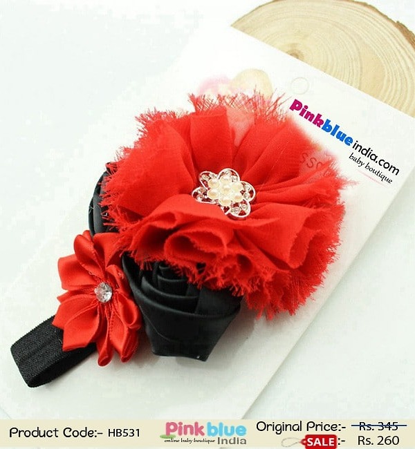 Black red baby girl headband for festive occasion, bold and stylish