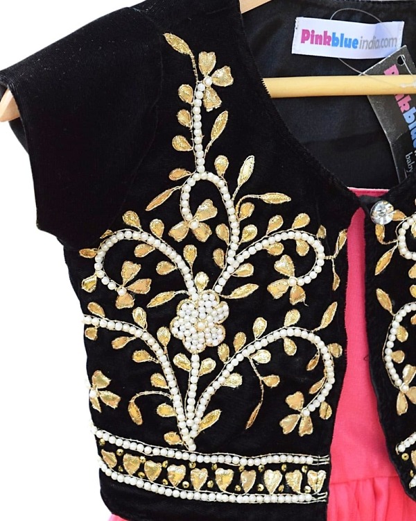 Black jacket with pink frock for baby girl, stylish winter party outfit