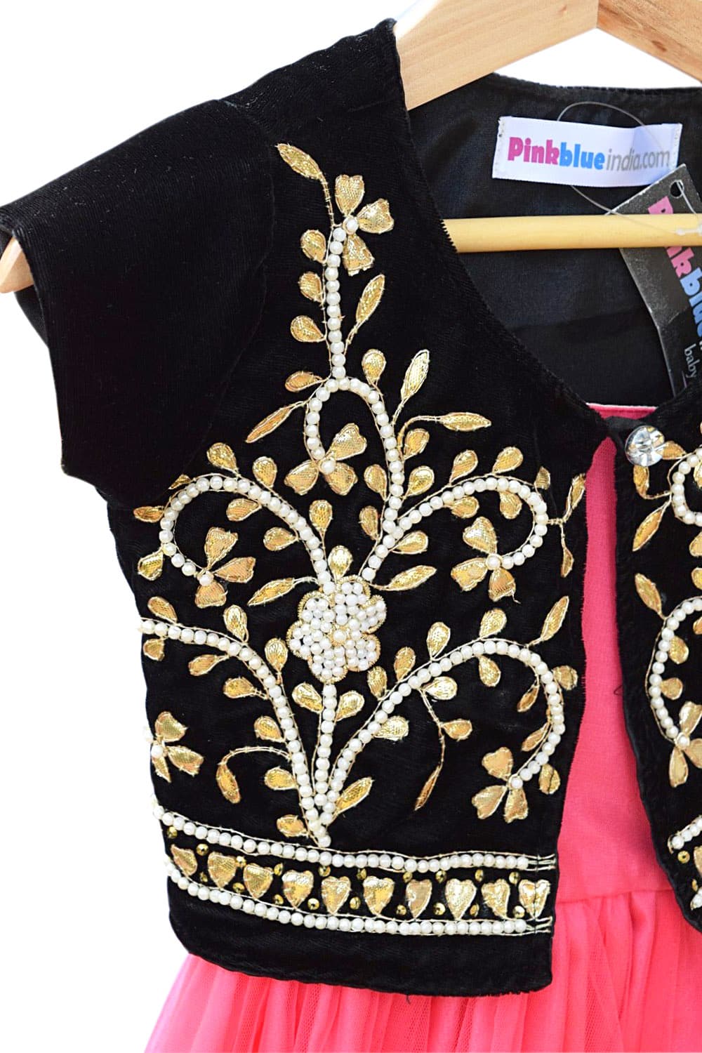 Black jacket with pink frock for baby girl, stylish winter party outfit