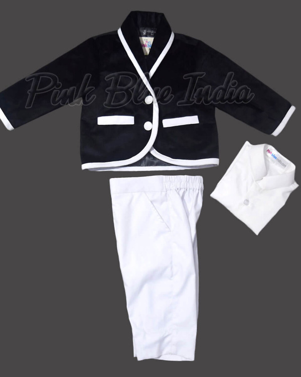 Black velvet 3 piece blazer suit for boys wedding party wear