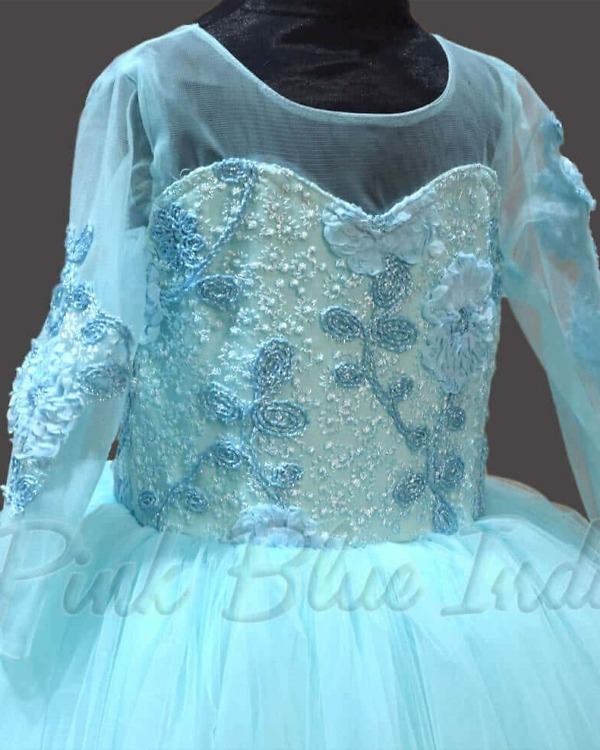 Blue Elsa costume gown for baby girl, elegant birthday wear