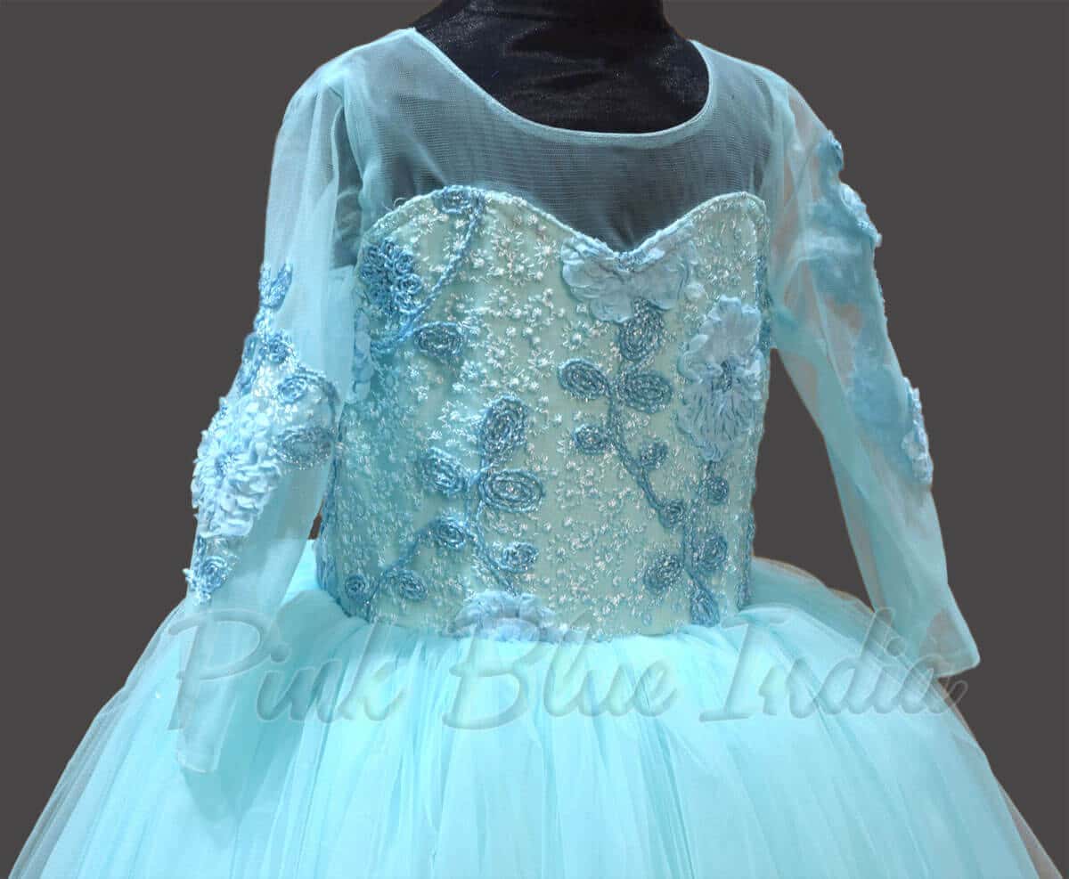 Blue Elsa costume gown for baby girl, elegant birthday wear